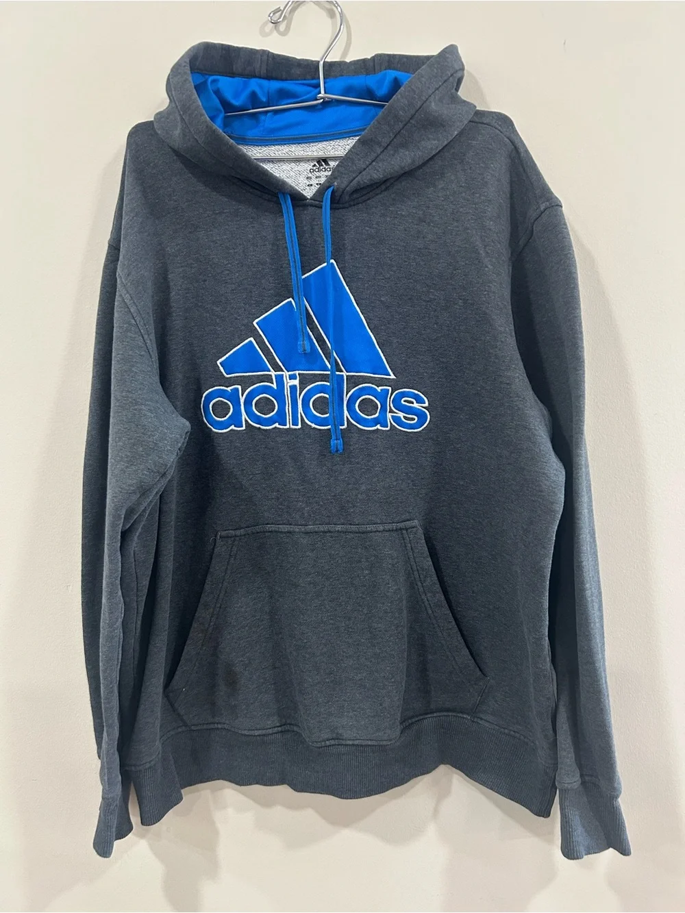 adidas Dark Gray Hoodie with Blue Logo and Liner